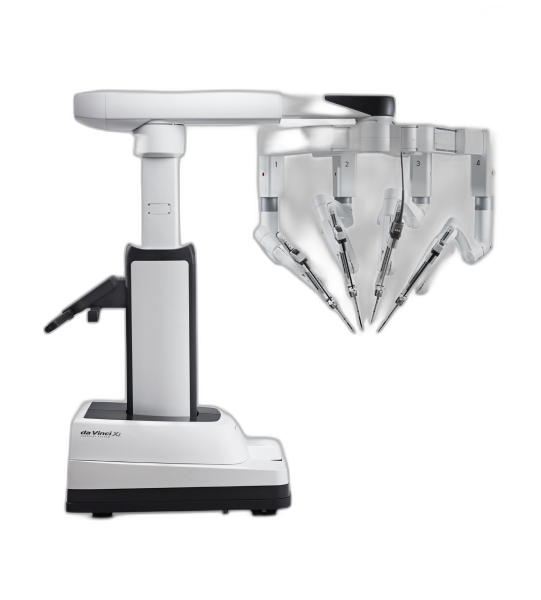 da Vinci Xi surgical system with four articulated arms ready for laparoscopic adhesion-barrier deployment