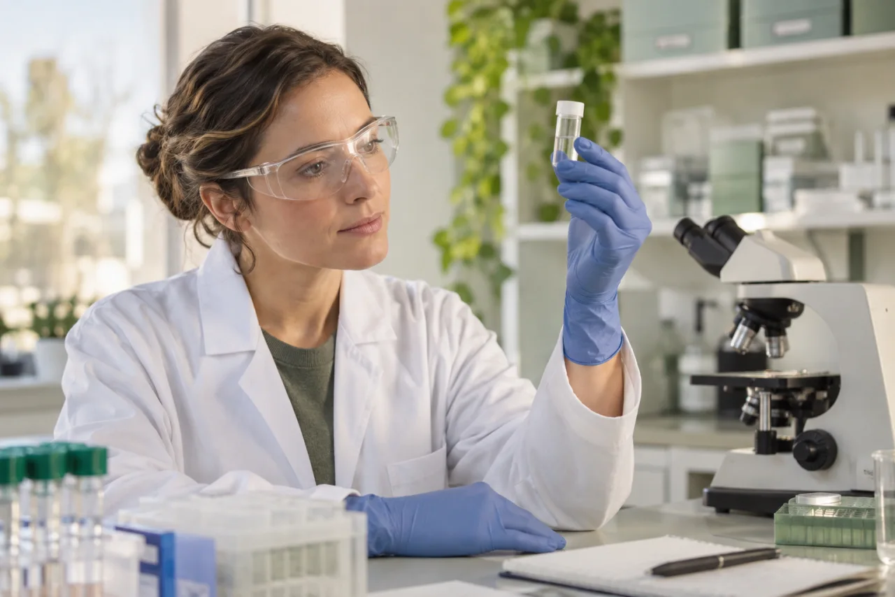 Illustrative image: Scientist examining a sample in a laboratory